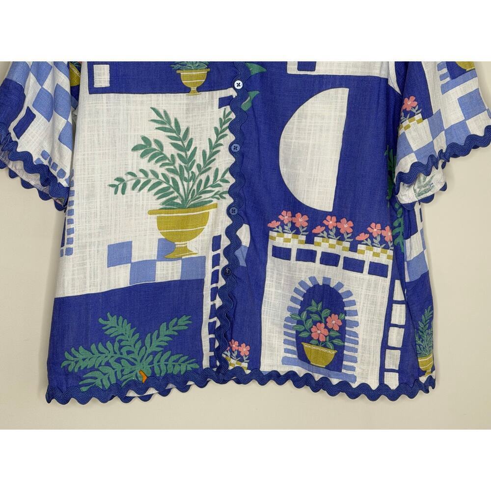 Calypso St. Barth Resort Short Sleeve Button-Down Shirt Blue/White Womens Size M - Picture 9 of 10